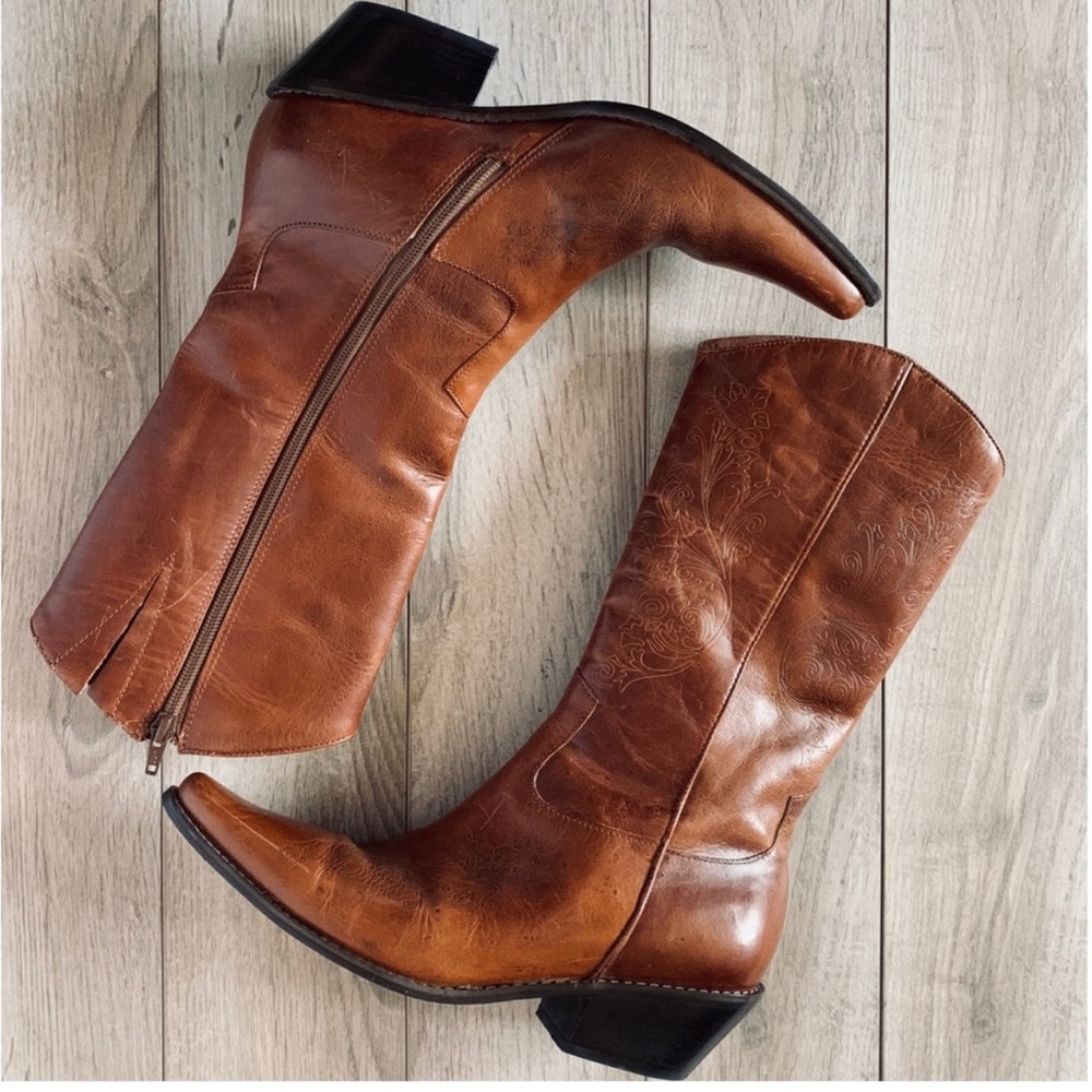 Matisse Western Zip Up Brown Leather Cowboy Boots